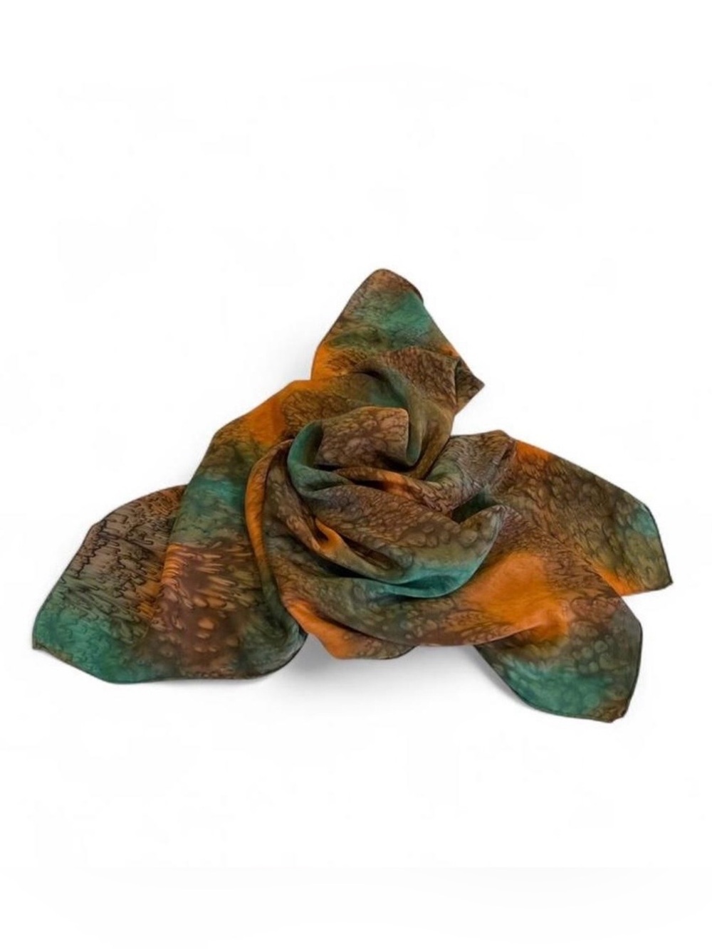 Vintage Orange Turquoise Silk Tie-dye Head Wrap Scarf Ascot